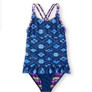 Swimsuit swim wear one piece XS 4 5 blue ruffle